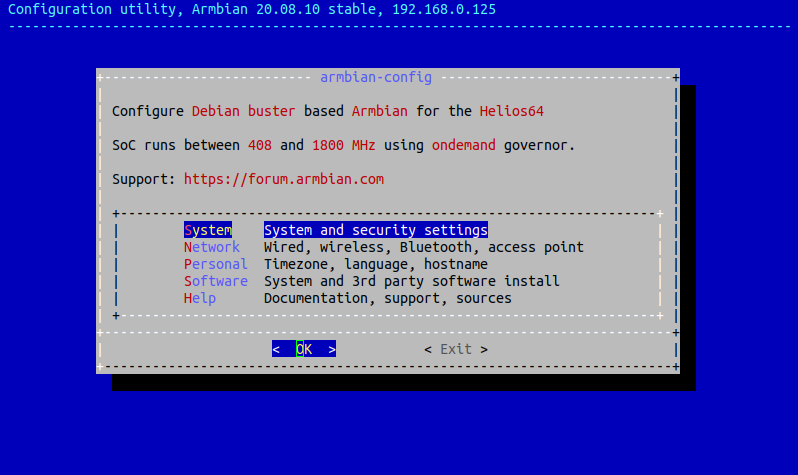 Armbian config main